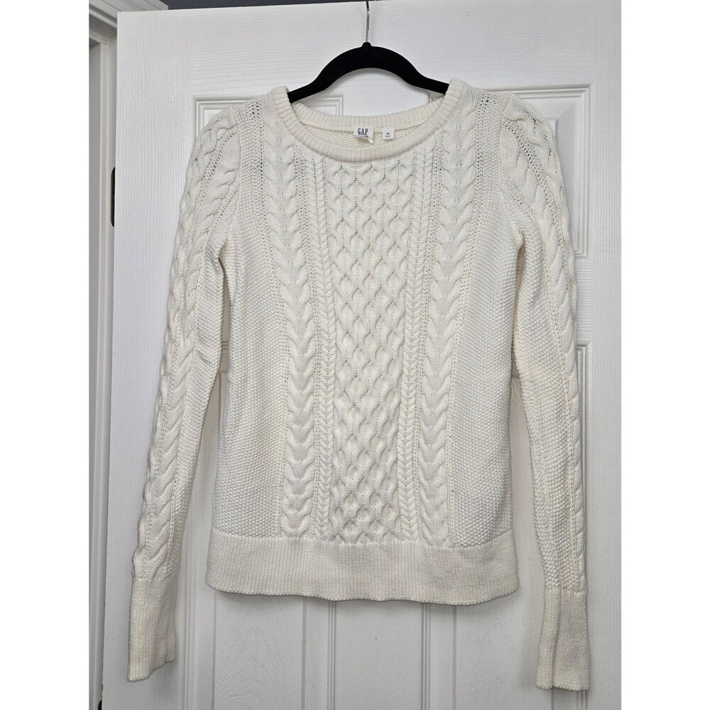 GAP FOR GOOD Off-White Cable Knit Sweater XS 100% Cotton Cottagecore Fisherman